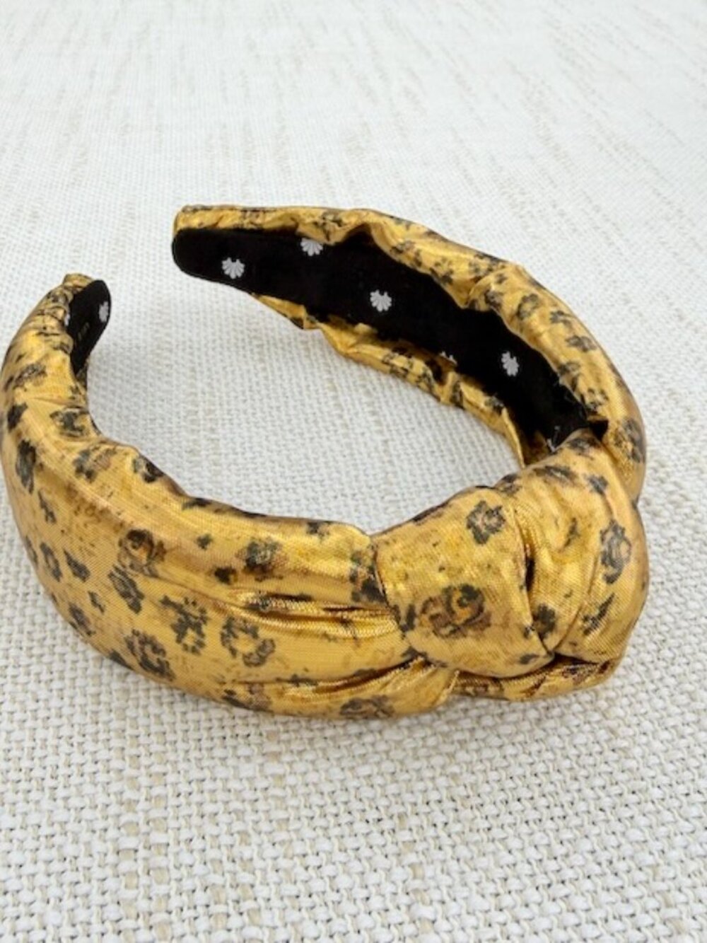 Lele Sadoughi x LoveShackFancy Gold Lame Floral Knotted Headband - EUC